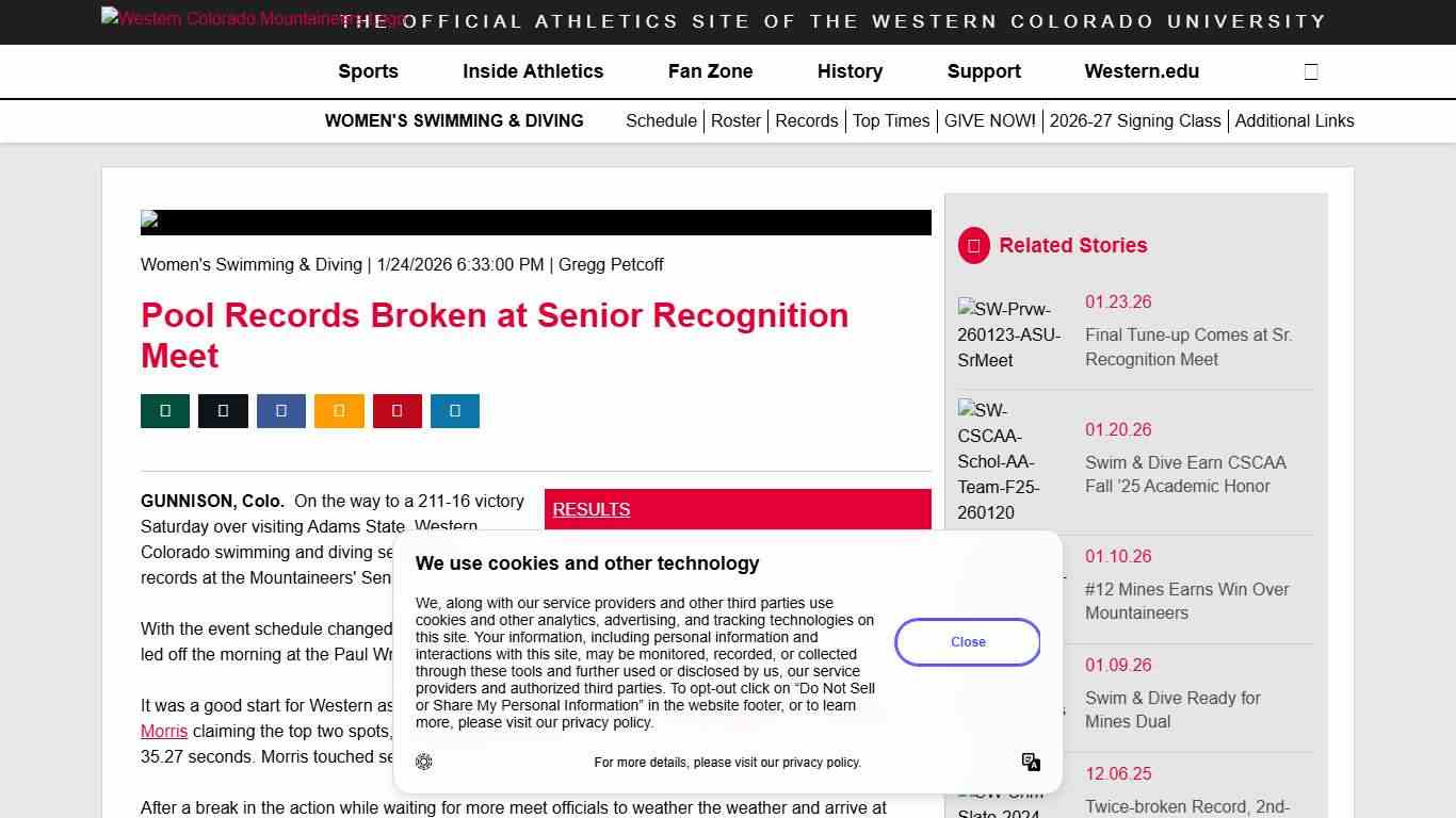 Pool Records Broken at Senior Recognition Meet - Western Colorado University Athletics